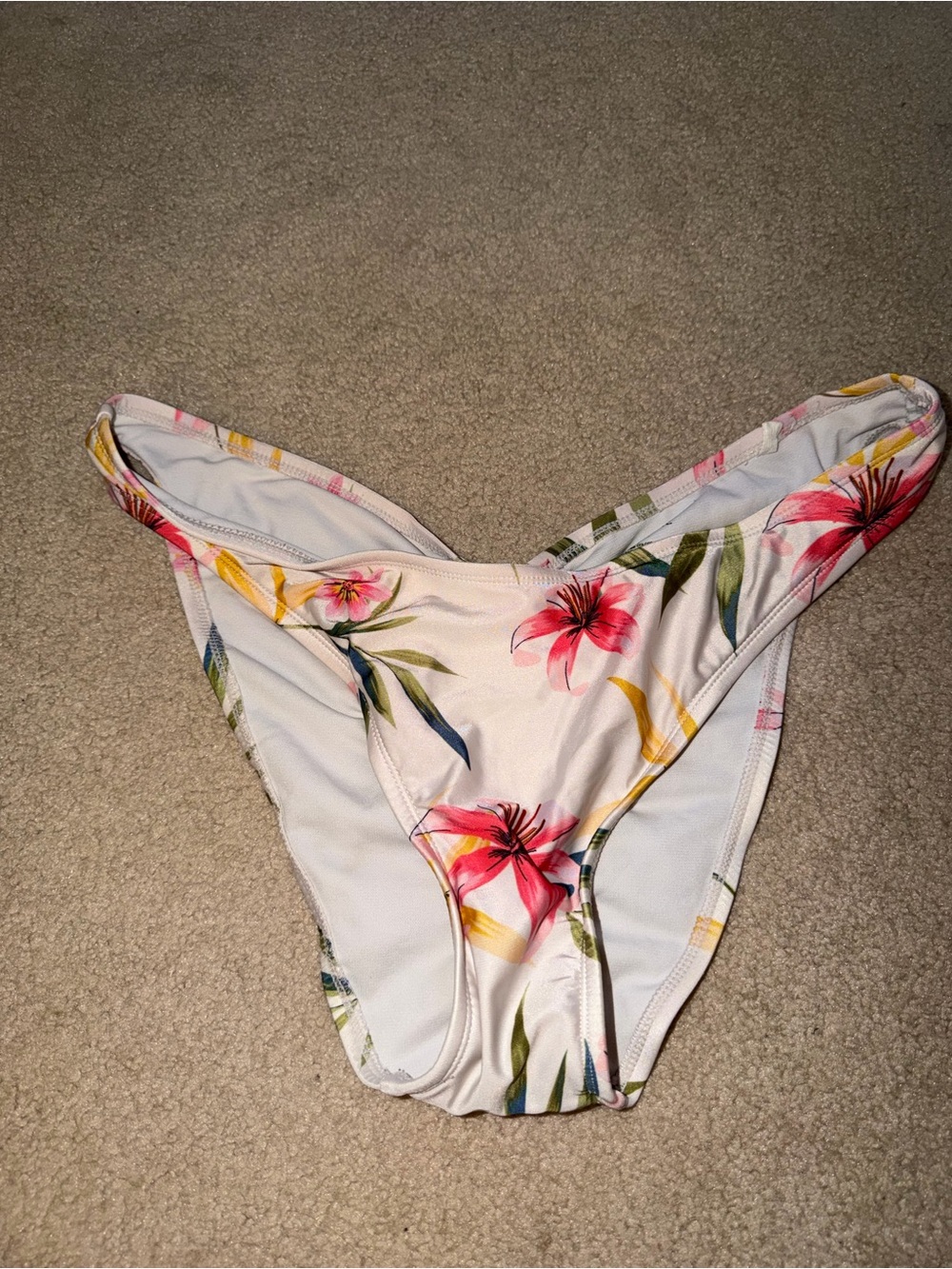 Shade & Shore White Floral Bikini Bottoms with Pink & Yellow Blooms